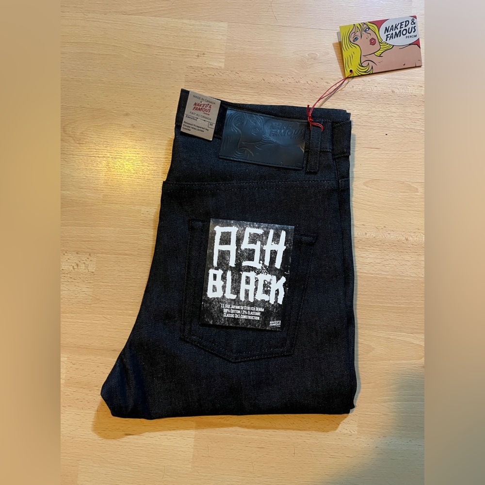 Naked & Famous Ash Black Stretch Jeans - Easy Guy - Size 30